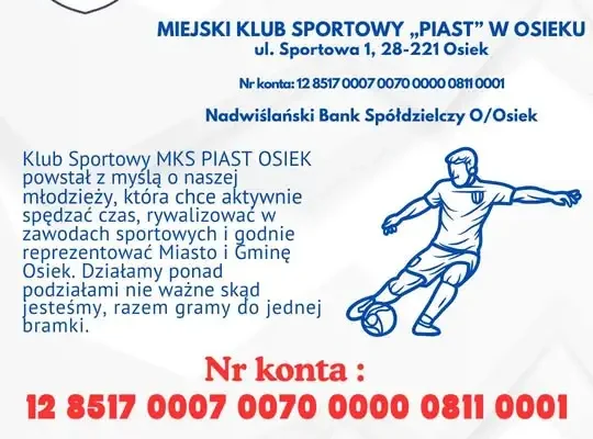 MKS Piast Osiek z dofinansowaniem w ramach Programu „Klub” 2026