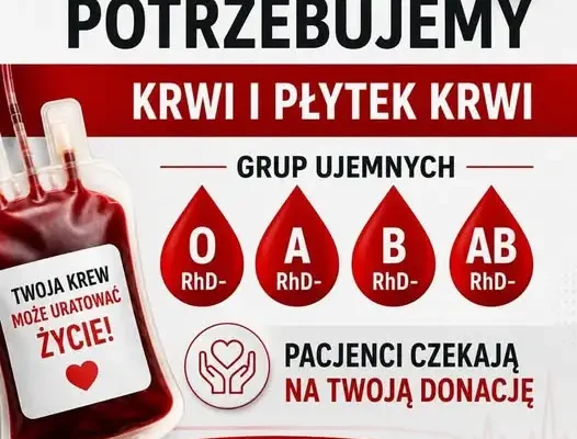 Pilny apel RCKiK w Kielcach: brakuje krwi i płytek – oddaj krew i ratuj życie