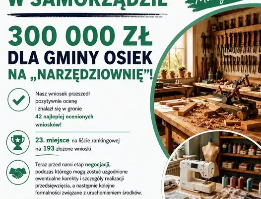 Gmina Osiek z grantem 300 tys. zł na warsztatową przestrzeń dla mieszkańców