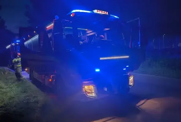 Pożar słupa energetycznego w Łęgu. Strażacy z Połańca i Turska Małego w akcji