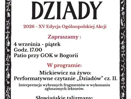 Narodowe Czytanie w Bogorii – GOK i Biblioteka zapraszają 4 września