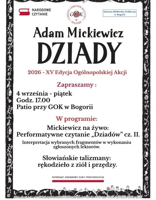 Narodowe Czytanie w Bogorii – GOK i Biblioteka zapraszają 4 września