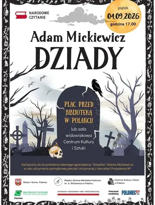 Narodowe Czytanie 2026 w Połańcu: Dziady Mickiewicza na placu przed biblioteką