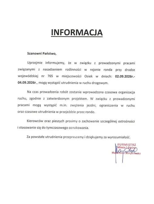 Utrudnienia na rondzie w Osieku – nasadzenia roślinności
