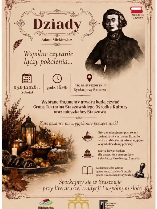 Narodowe Czytanie „Dziadów” w Staszowie z poczęstunkiem i atmosferą dawnych obrzędów