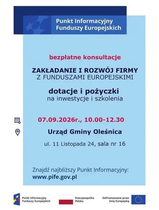 Bezpłatne konsultacje o Funduszach Europejskich w Oleśnicy