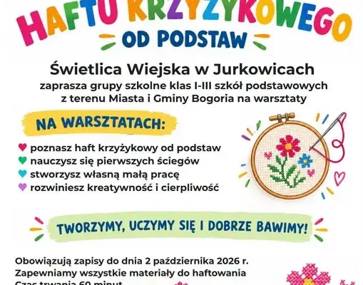Warsztaty haftu krzyżykowego w Jurkowicach – zapisy do 2 października