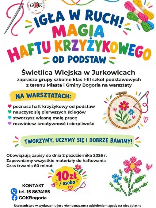 Warsztaty haftu krzyżykowego w Jurkowicach – zapisy do 2 października