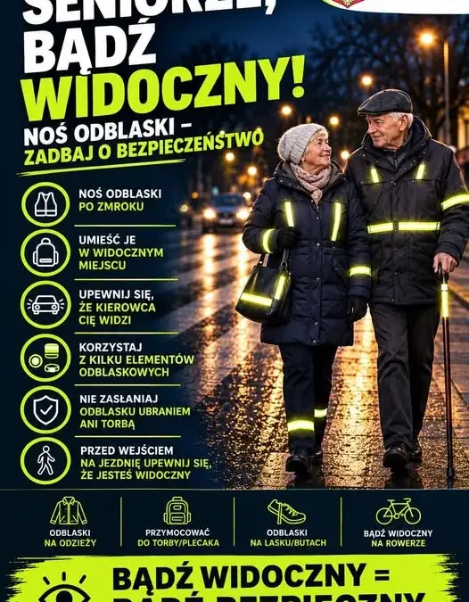 Kampania „Bądź widoczny = bądź bezpieczny” – gmina Połaniec apeluje do seniorów o noszenie odblasków