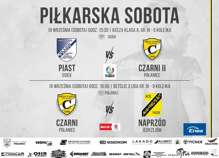 Dwa mecze Czarnych Połaniec w sobotę 19 września
