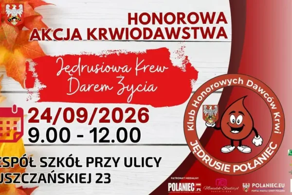 Zbiórka krwi w Zespole Szkół w Polańcu – 24 września 2026
