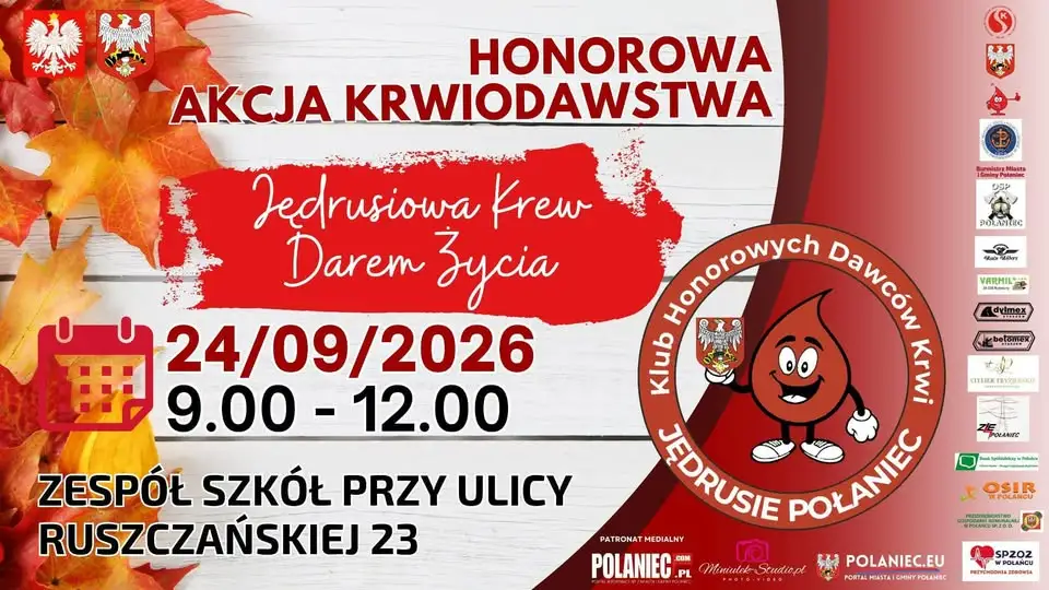 Zbiórka krwi w Zespole Szkół w Polańcu – 24 września 2026
