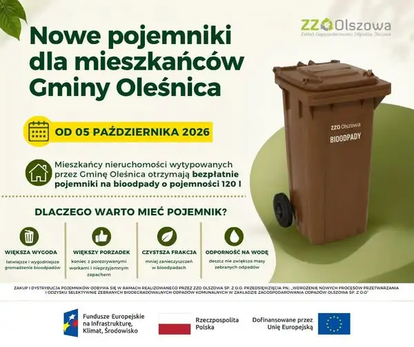 Gmina Oleśnica: bezpłatne pojemniki na bioodpady od 5 października