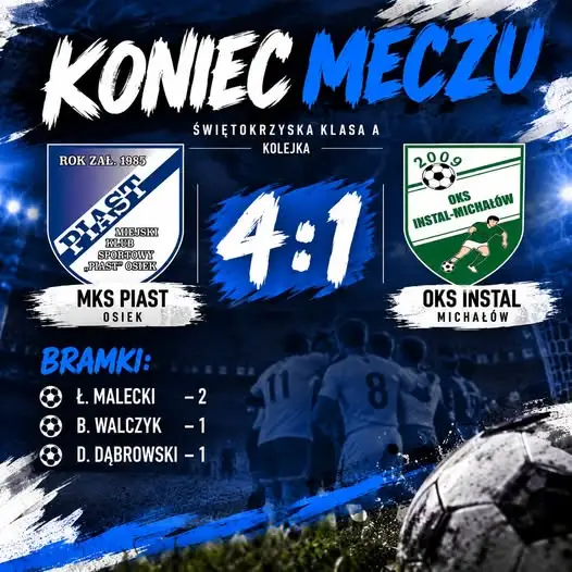 MKS Piast Osiek rozgromił OKS Instal Michałów 4:1