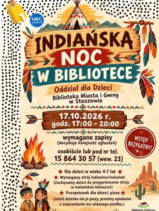 Indiańska Noc w Bibliotece w Staszowie – zapisy trwają
