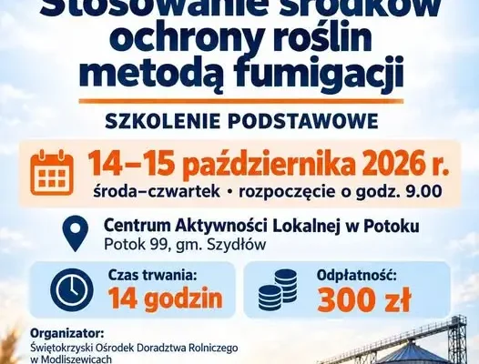 Szkolenie z fumigacji środkami ochrony roślin w Potoku – zapisy trwają