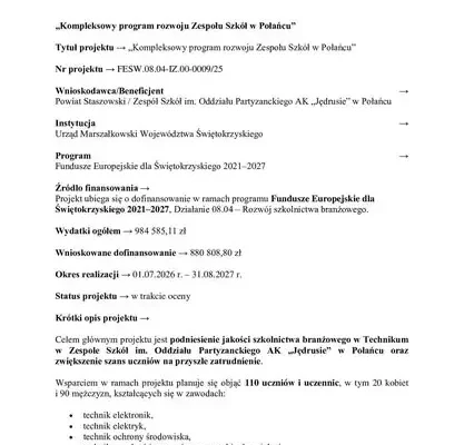 Połaniec: Zespół Szkół stawia na zawodową przyszłość uczniów. Rusza projekt z unijnym wsparciem