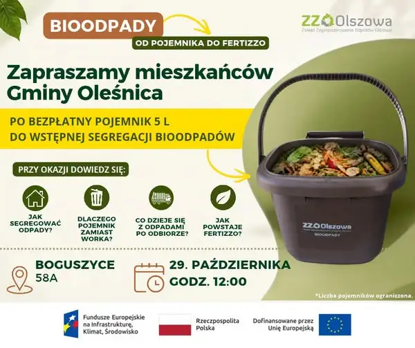 Gmina Oleśnica zaprasza na spotkanie o segregacji bioodpadów. Będą darmowe pojemniki