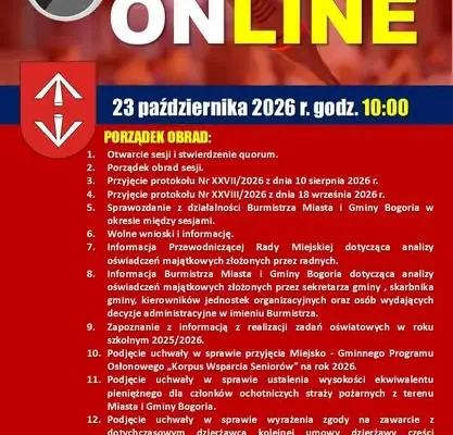 XXIX Sesja Rady Miejskiej w Bogorii – transmisja na żywo 23 października