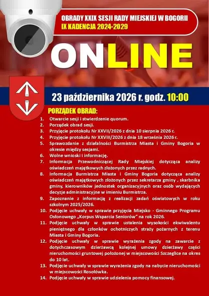 XXIX Sesja Rady Miejskiej w Bogorii – transmisja na żywo 23 października